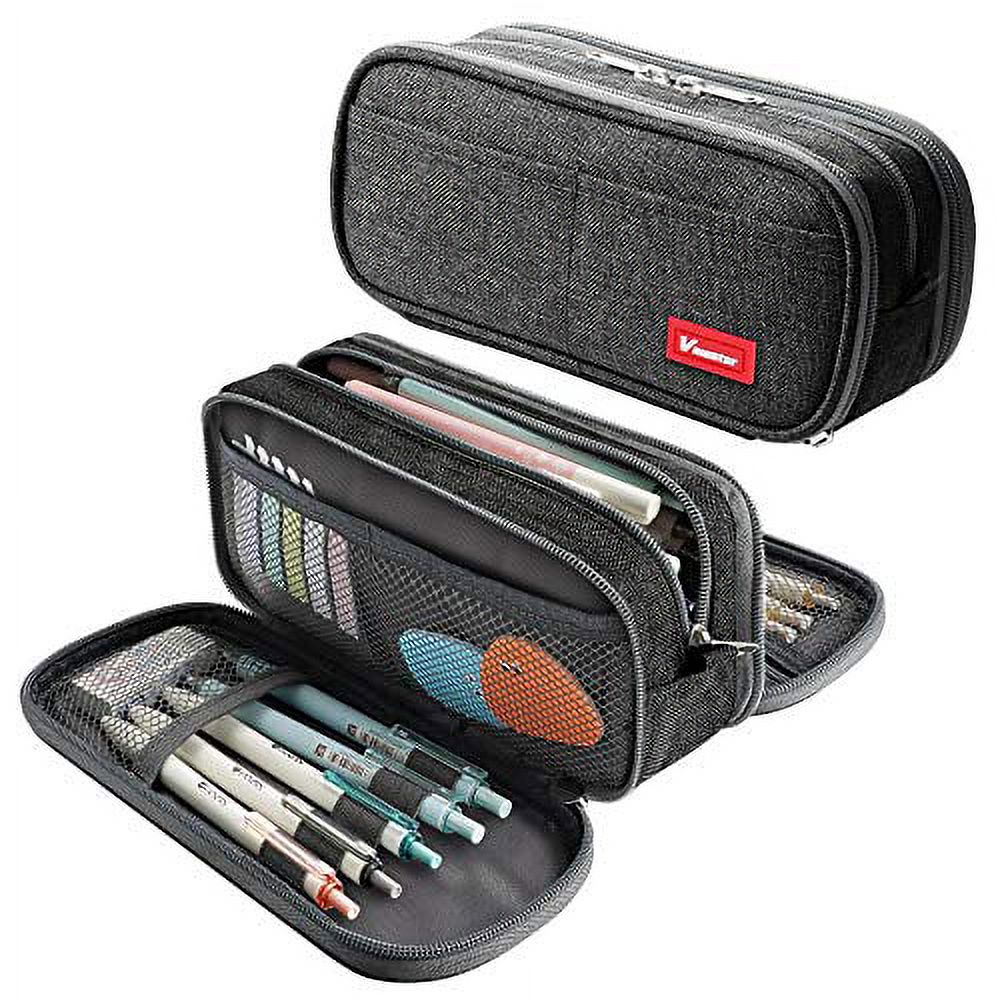 Vnieetsr Large Pencil Case Big Capacity Pencil Bag Large Storage Pouch 3 Compartments Desk Organizer Marker Pen Case Simple Stationery Bag Pencil